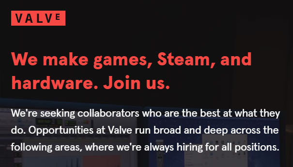 Job listings at Valve