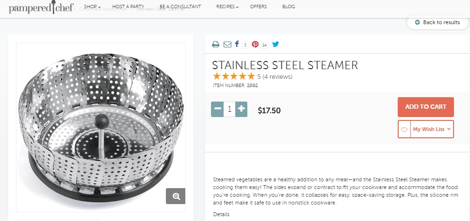 Pampered Chef Stainless Steel Steamer