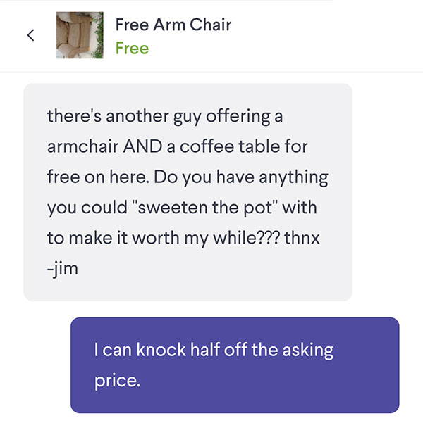 Free Arm Chair Haggling