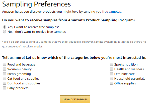 Amazon free samples